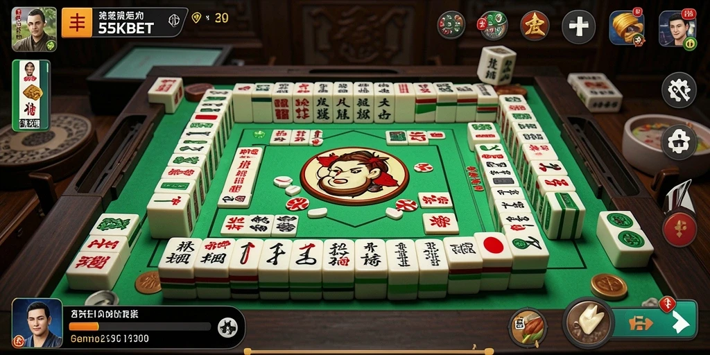Menampilkan gameplay seru dalam permainan Mahjong 55KBET.