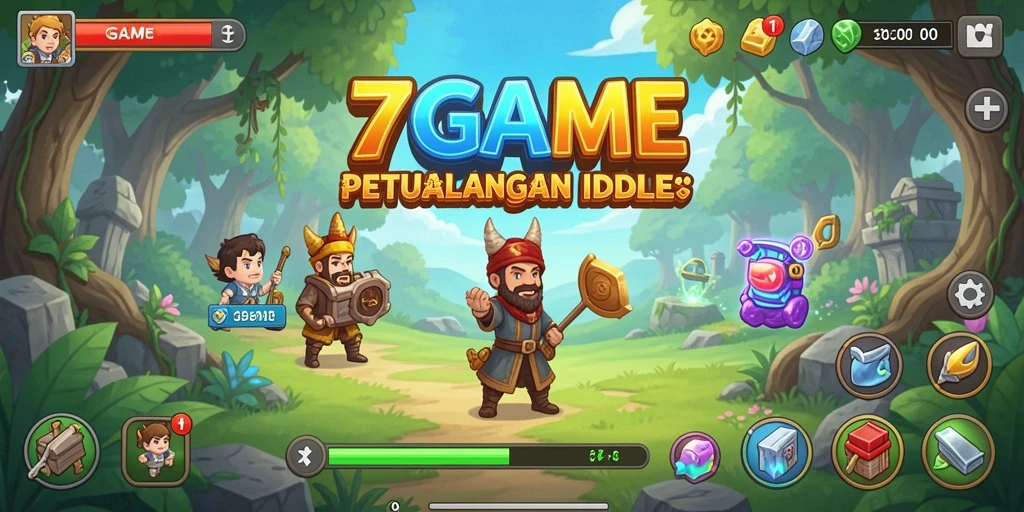Screenshot gameplay 7GAME yang menampilkan karakter dan aktivitas Idle.