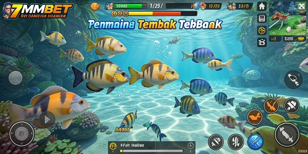 Screenshot gameplay 7MMBET menampilkan aksi menembak ikan yang seru.