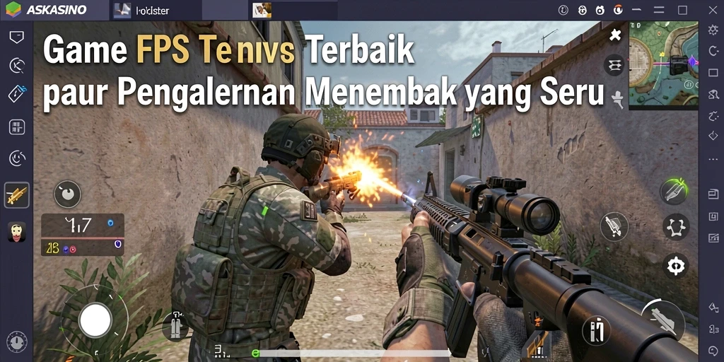 Screenshot gameplay ASKASINO menunjukkan aksi tembak-menembak yang mendebarkan.