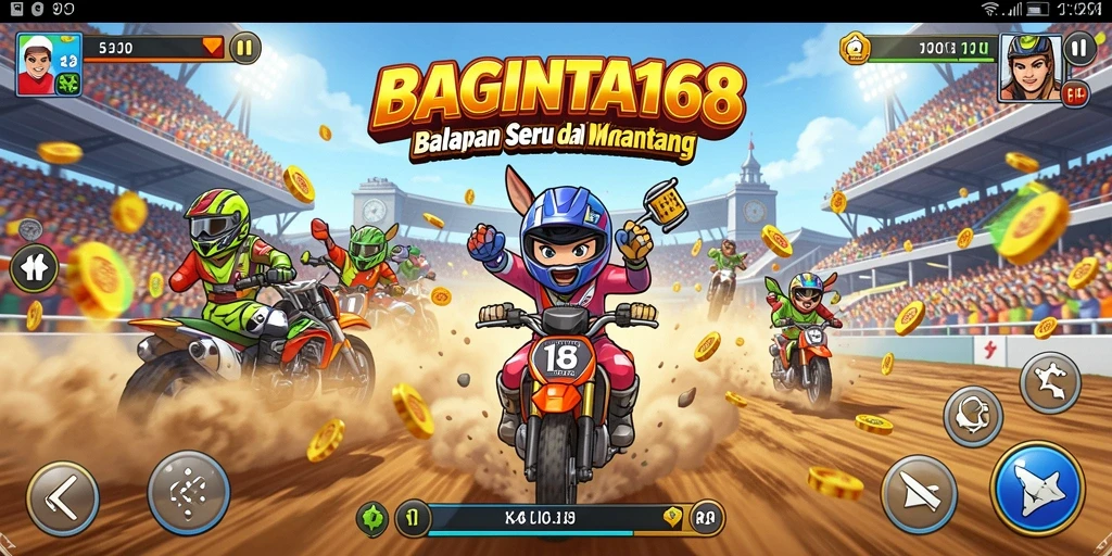 Screenshot menunjukkan aksi balapan mendebarkan di BAGINTA168.
