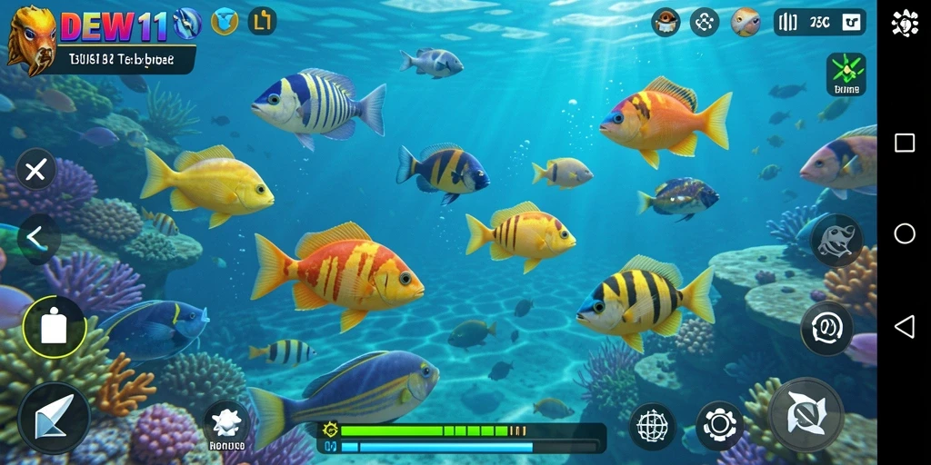Tampilan gameplay seru DEWI11 dengan berbagai ikan yang bisa ditembak.