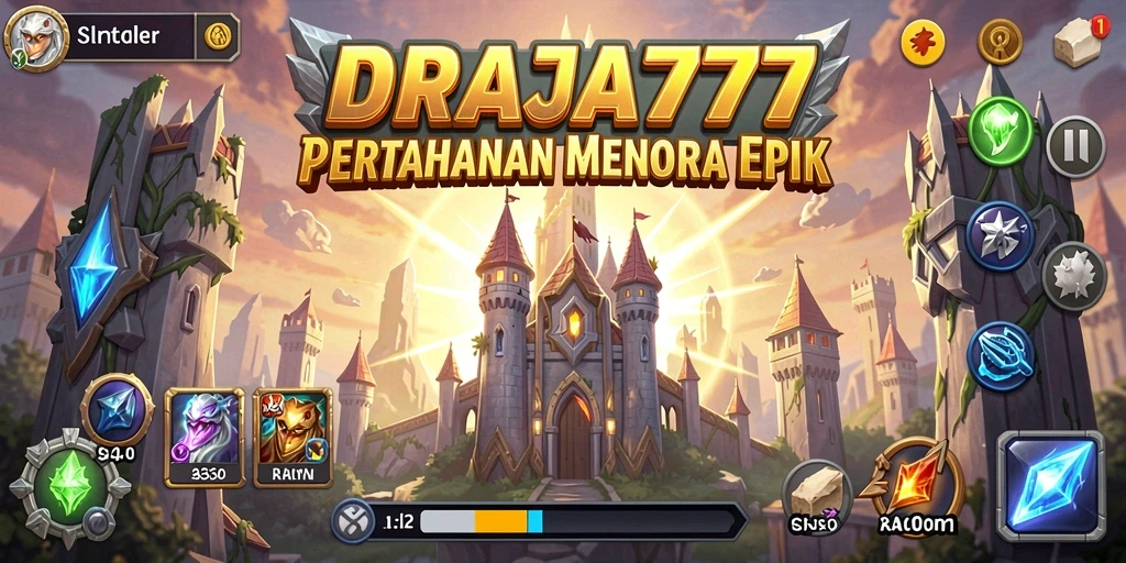 Gameplay DRAJA777 dengan berbagai menara pertahanan yang strategis.