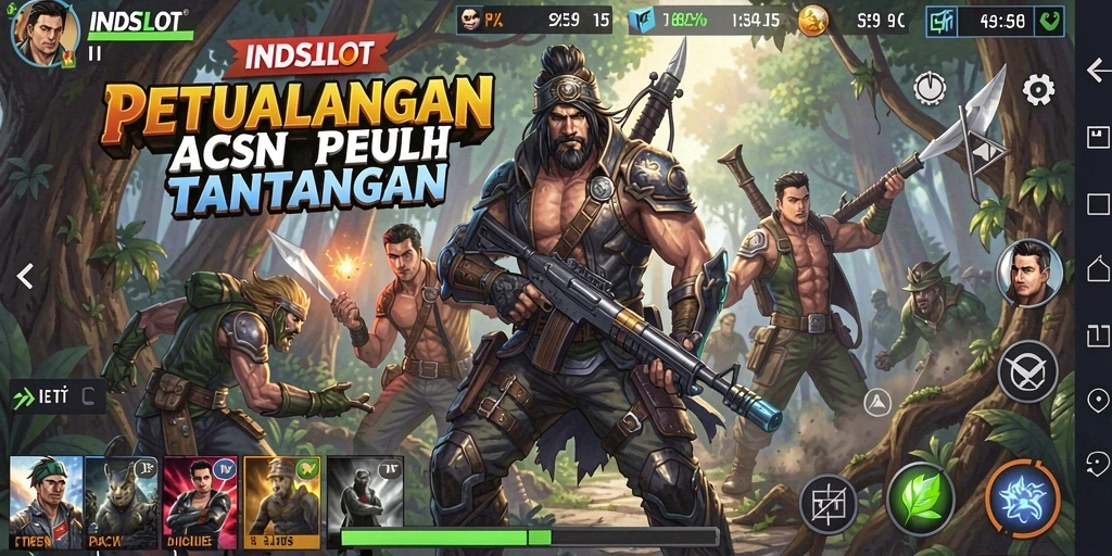 Tampilan aksi mendebarkan dalam INDSLOT dengan karakter bertarung.