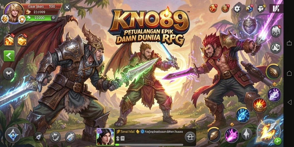 Screenshot KNO89 yang menampilkan pertarungan epik dalam permainan RPG.