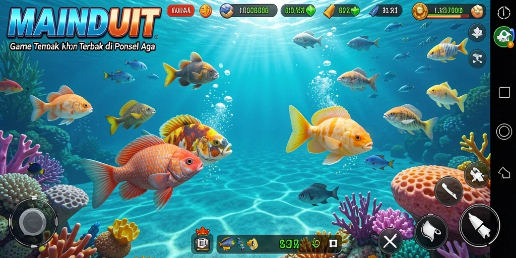 Screenshot gameplay MAINDUIT menampilkan aksi menembak ikan yang seru.