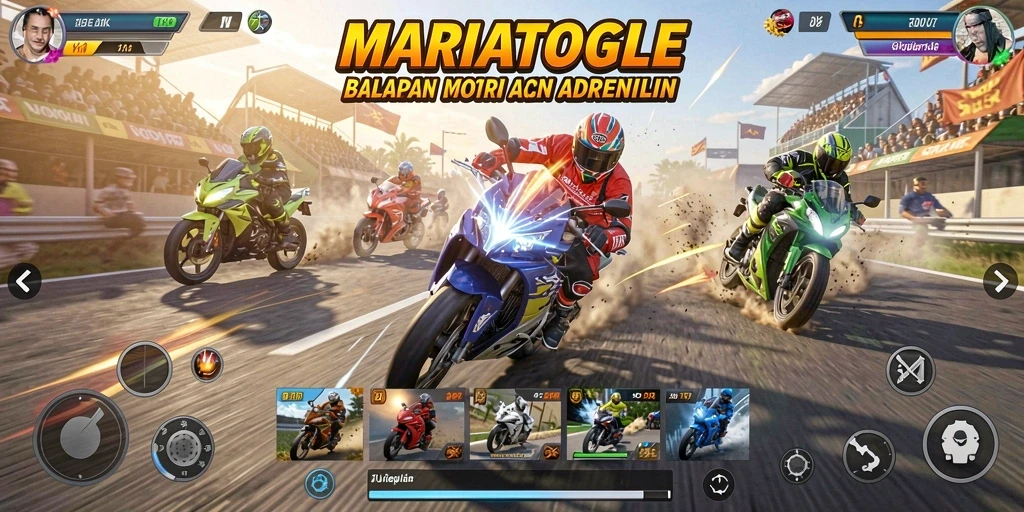 Gameplay MARIATOGEL yang menegangkan dan menampilkan adrenalin balapan motor.