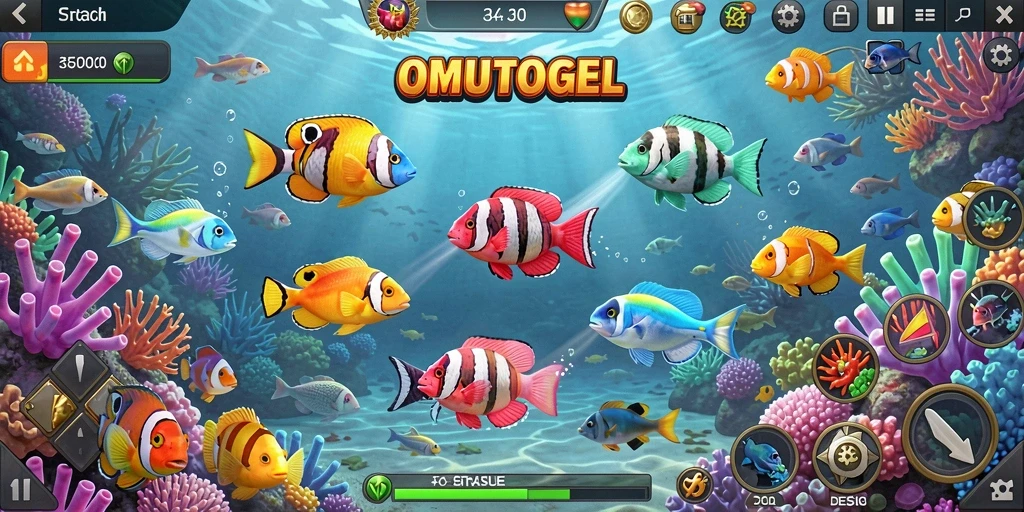 Screenshot game OMUTOGEL menampilkan aksi menembak ikan yang mendebarkan.