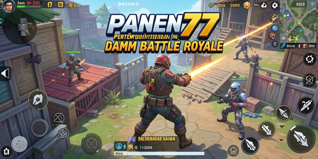 Screenshot gameplay PANEN77 menampilkan pertarungan intens di arena Battle Royale.