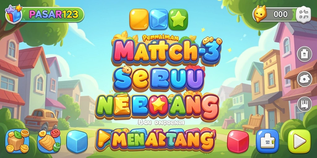 Screenshot menampilkan gameplay seru dalam PASAR123 dengan elemen match-3.