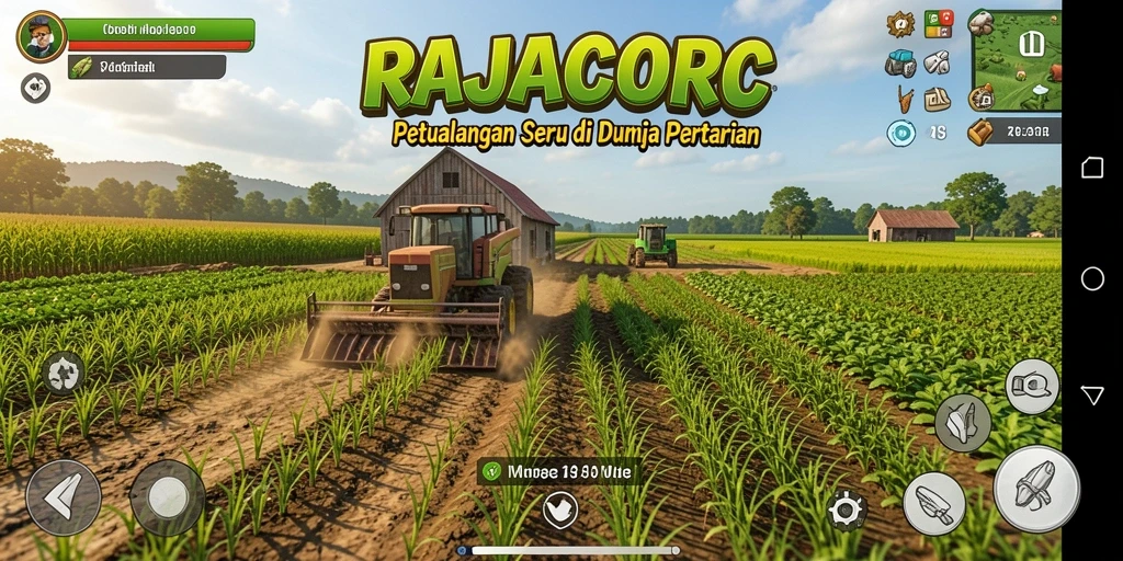 Tampilan gameplay menarik dari RAJACORC dengan berbagai aktivitas pertanian.