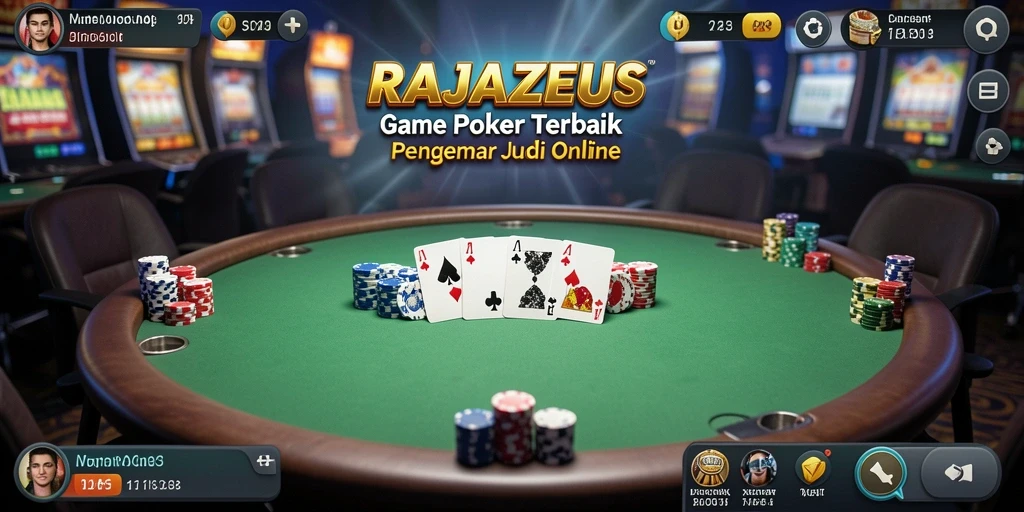 Screenshot gameplay RAJAZEUS menampilkan aksi seru permainan poker.