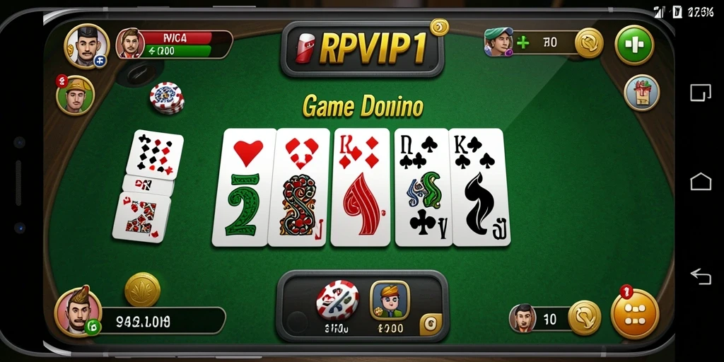 Screenshot gameplay RPVIP1 dengan tampilan kartu Domino yang menarik.