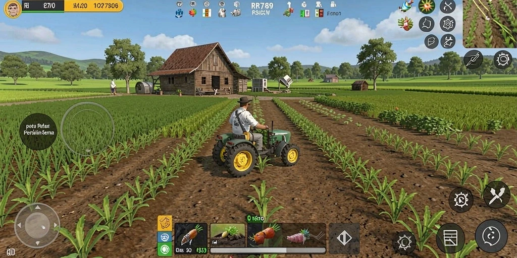 Tampilan gameplay <strong>RR789</strong> dengan aktivitas di kebun yang menarik dan menantang.