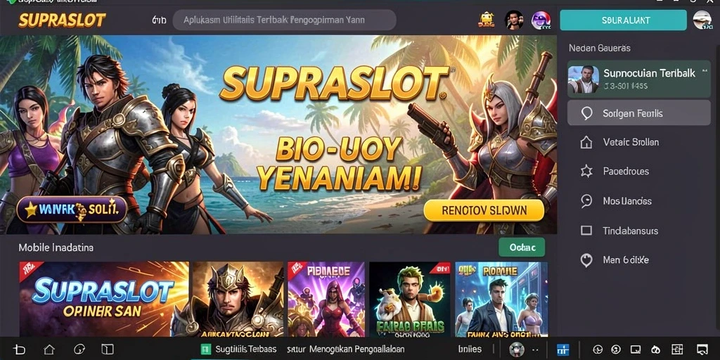 Tampilan utama SUPRASLOT dengan antarmuka yang intuitif dan fitur utilitas.