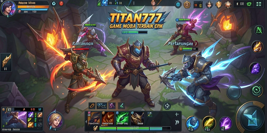 Tampilan seru gameplay MOBA di TITAN777 dengan karakter unik.