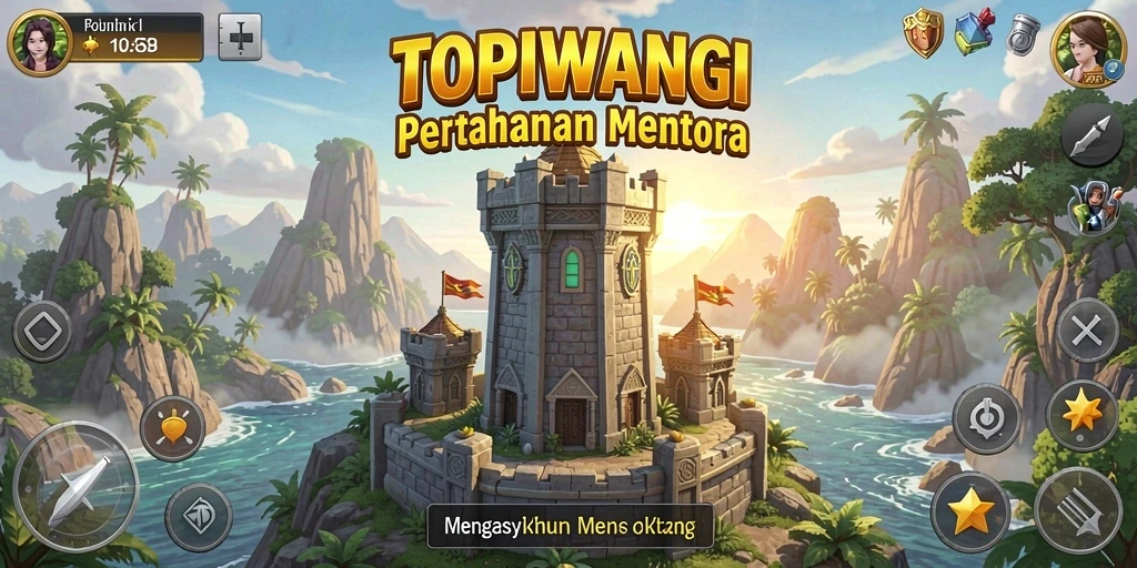 Tampilan gameplay TOPIWANGI yang menegangkan dalam pertahanan menara.