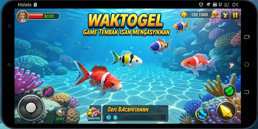 Gameplay seru dalam WAKTOGEL dengan berbagai ikan untuk diburu.